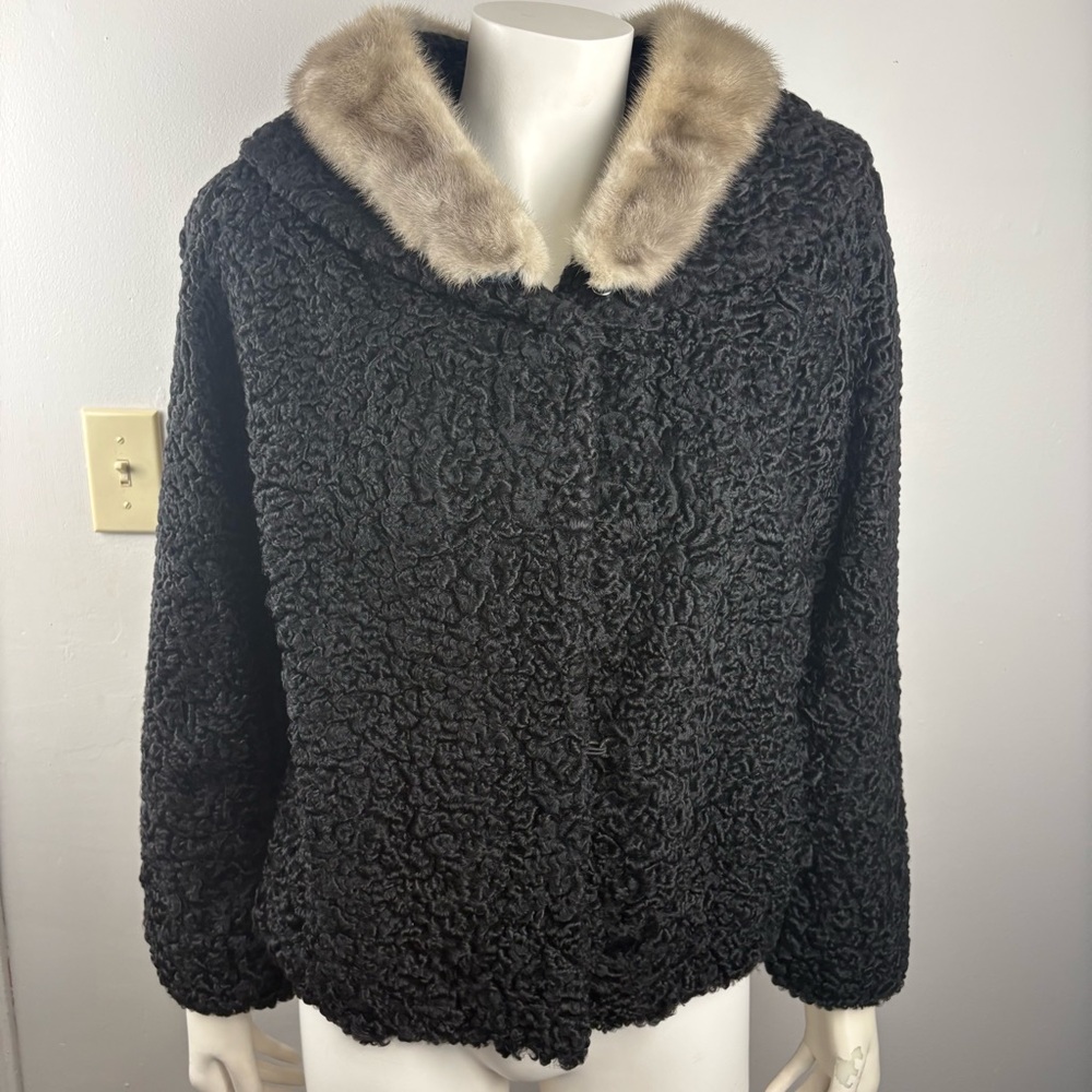 Vintage Black Persian Lamb Coat with Detachable Real Fur Collar Heritage Luxury